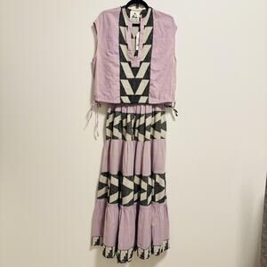 Pearl & Caviar Top Skirt Womens Size S/M Lilac Zakar Geometric Maxi Dress Set